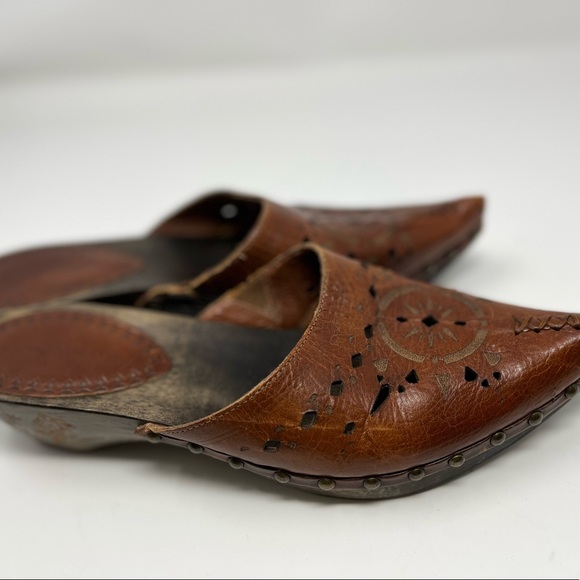 Matisse Mules carved wood block heel womens 8 brown leather shoes - Picture 1 of 12